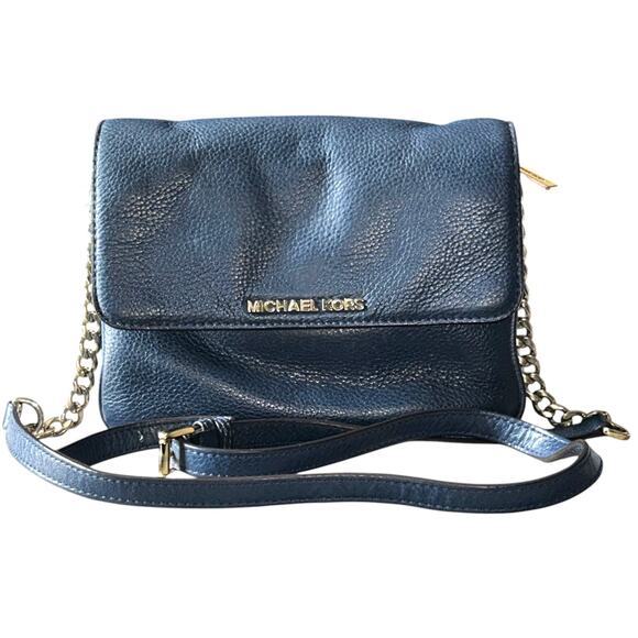 Michael Kors Bedford Pebbled Leather Navy Blue Crossbody Bag 32T5GBFC7L - Picture 1 of 8